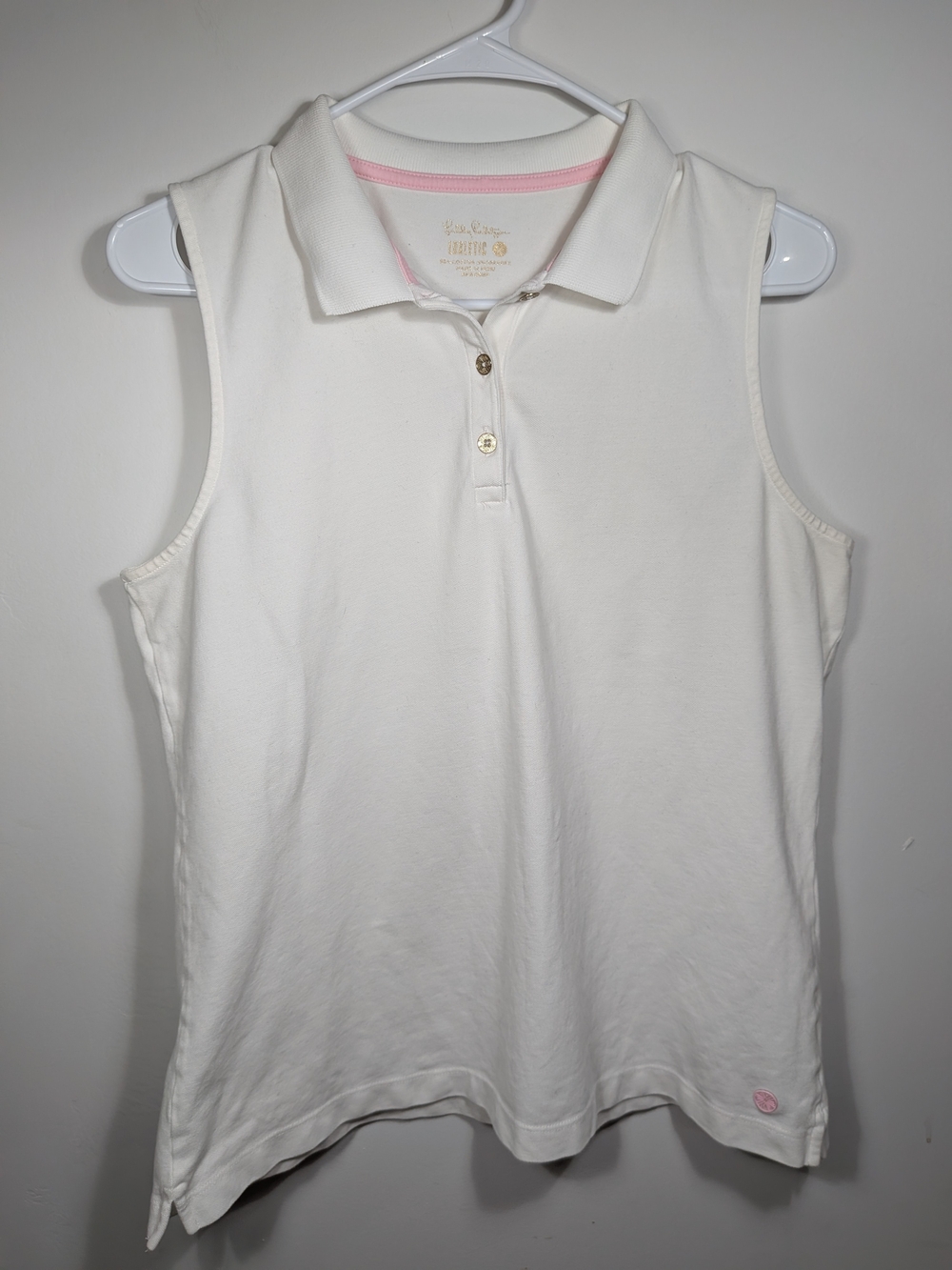 Lilly Pulitzer Women’s Sleeveless Collared Golf Polo White Cotton Stretch L